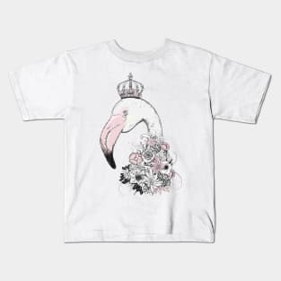 floral flamingo with crown and flowers Kids T-Shirt